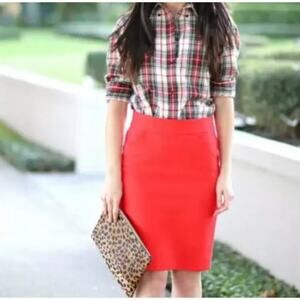 J. Crew Factory Poppy Red Cotton Pencil Skirt Size 8